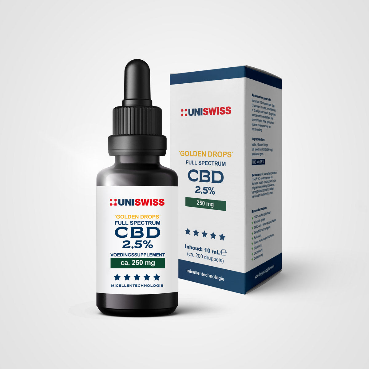 Uni Swiss wateroplosbare CBD full spectrum Golden Drops